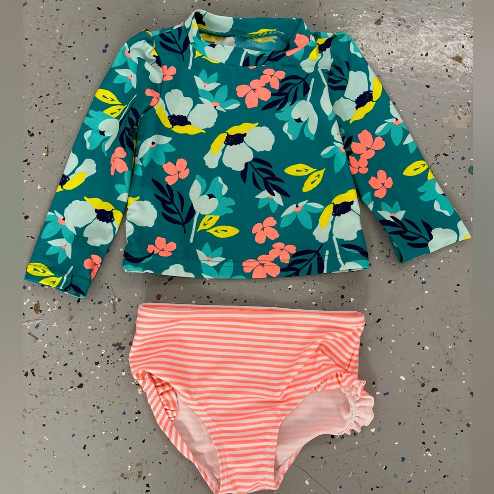 Carter's Teal Floral Rashguard Set